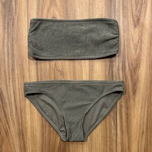 MICHAEL Michael Kors Olive Green Textured Bandeau Bikini